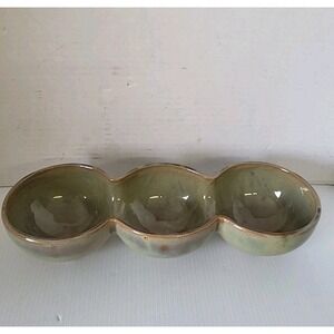 Global Views Serving Bowl 3 Compartments Avocado Green Decorative Dish